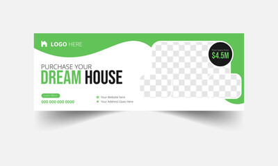 Dream home sale real estate facebook cover and web banner template. Modern abstract flat corporate real estate construction Facebook cover.
