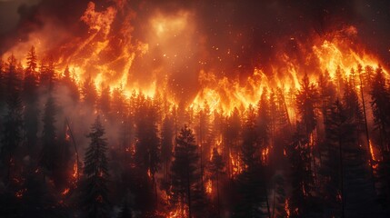 forest on fire, forest fire and burning trees. AI generation