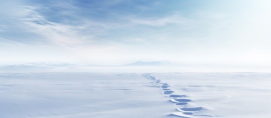 Obraz premium There are tracks on the snow covered frozen lake copy space image