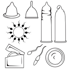 Set of condom clipart illustration. Sperm icon