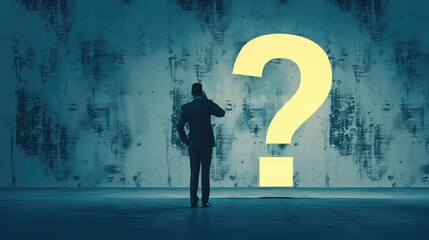 Personal Growth Through Bold Challenges for Future Success: A Question Mark on the Wall, with a Businessman Pondering and Reflecting