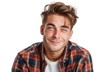 Studio shot of young man winking on isolated transparent background