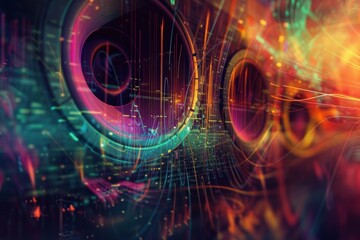 Obraz premium Vibrant music notes dance in abstract waves, evoking harmony and rhythm.