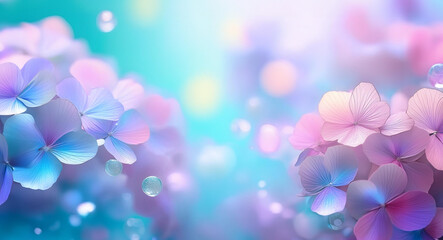幻想的に輝く紫陽花と水の粒　梅雨のイメージ