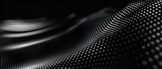 Modern and luxurious black background  ,carbon fiber background ,Metallic abstract wavy liquid background ,Futuristic digital wave. Dark cyberspace ,Abstract wave with dots and line, White moving part