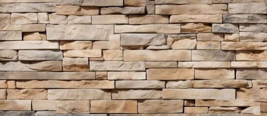 A visually appealing copy space image of a natural stone brick wall with visible joints