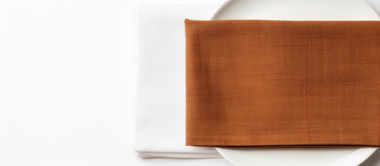 A white background with copy space image features a color napkin made of wooden material