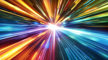 Dynamic depiction of a cyber speed concept featuring a bright light explosion and vivid color streaks.