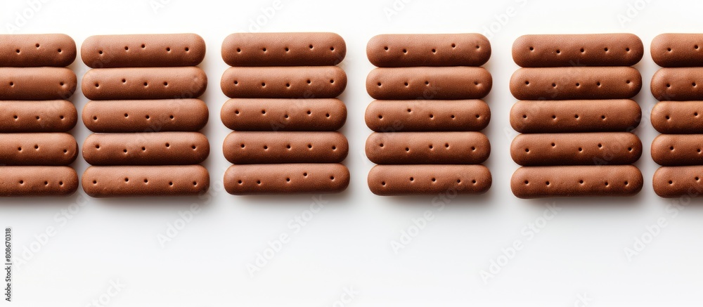 Canvas Prints A neatly arranged biscuit wafer stick or roll with chocolate on a white background providing copy space for text or other elements