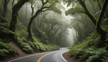 A rugged road snaking through a dense canopy of tr upscaled 4