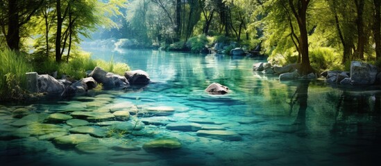 The image of water provides a healing and refreshing backdrop. Copy space image. Place for adding text and design