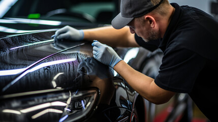 Fototapeta na wymiar Car service worker applying nano coating