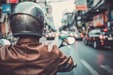 Motorcycle, travel and journey with man in city for freedom, driving and vintage.