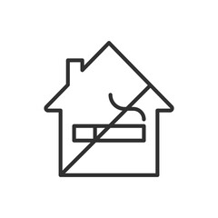 Obraz premium Smoking ban indoors, linear icon, smoking in the house. Line with editable stroke