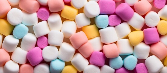 A vivid assortment of mini marshmallows arranged in a captivating pattern A vibrant copy space image perfect for showcasing your text