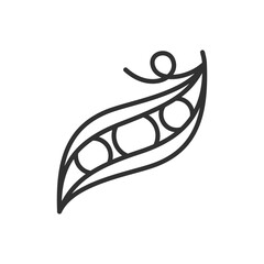 Pea pod with peas, linear icon. Line with editable stroke