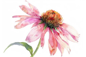 With vibrant strokes of watercolor, the Echinacea flower bursts forth, its bold petals and spiky center radiating energy and vitality on the canvas.