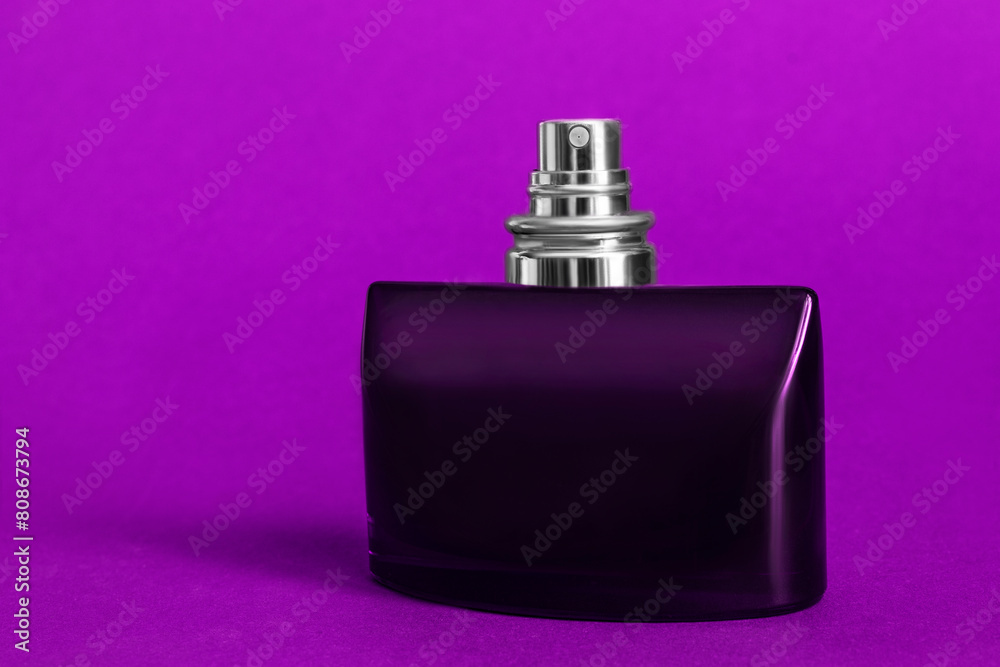 Sticker Perfume on purple background