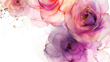 abstract watercolor and alcohol floral ink effect, elegant flower petal for wedding background