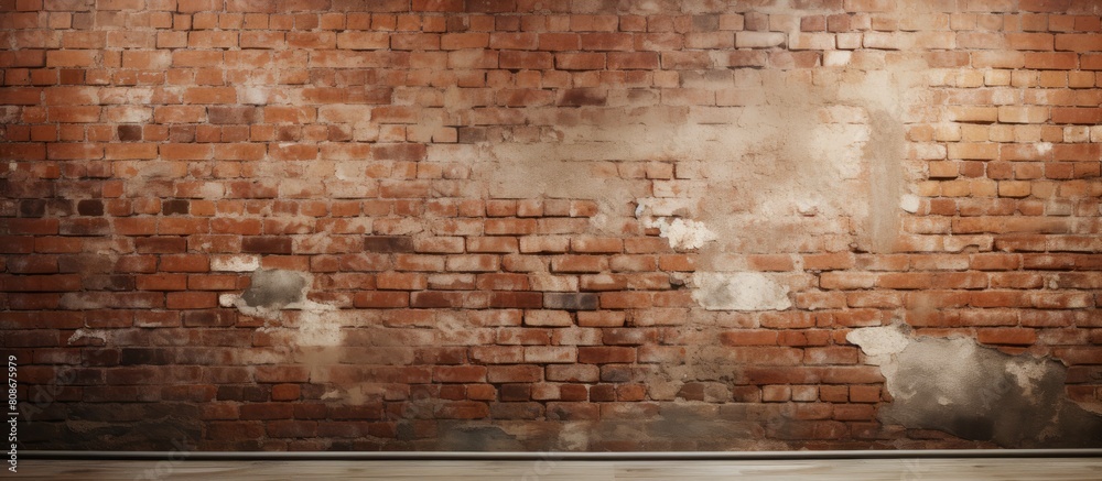 Poster An aged brick wall with a warm rustic hue offering an ideal blank space for showcasing images. Copy space image. Place for adding text and design