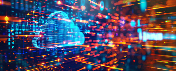 Fototapeta premium Futuristic depiction of digital cloud storage in cyberspace, showcasing advanced data technology and connectivity.