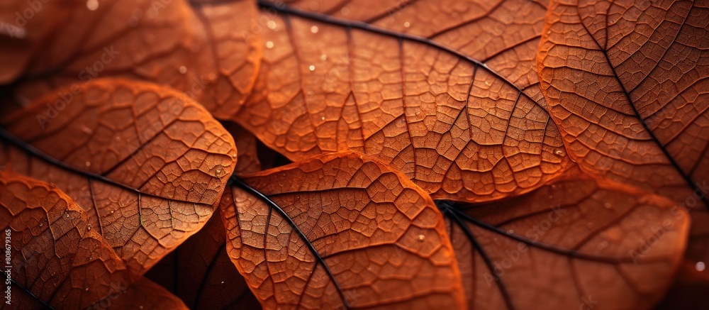 Poster Autumn leaves showcased in a captivating close up image exhibiting their unique beauty and intricate details Ample copy space for creative purposes