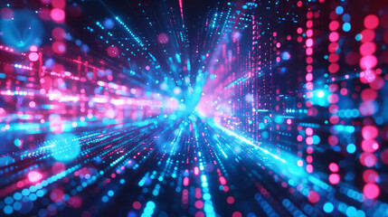 Obraz premium Vibrant digital stream in a cyber tunnel, showcasing a rapid data flow in a network situation