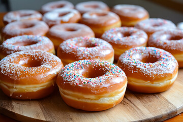 Plate of donuts with sprinkles on them.