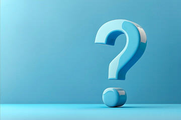 A blue question mark is floating in the air. The blue color of the question mark is very bright and stands out against the blue background. The question mark is not just a simple shape