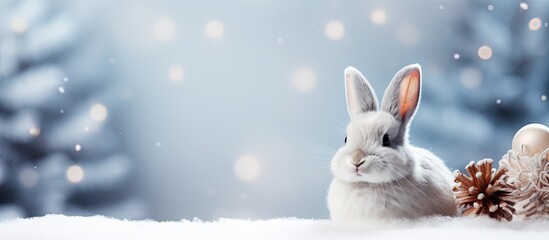 Obraz premium Winter decoration creates a Christmas background with a cute bunny for a fun and festive copy space image