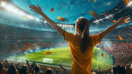 The notion of victory in a soccer championship at a sports arena.