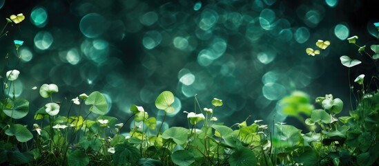 A leafy frame with a bokeh background features a vibrant green leaves pattern representing the concept of summer or spring In the image you can see the Goat s Foot Creeper plant Ipomoea pes caprae an