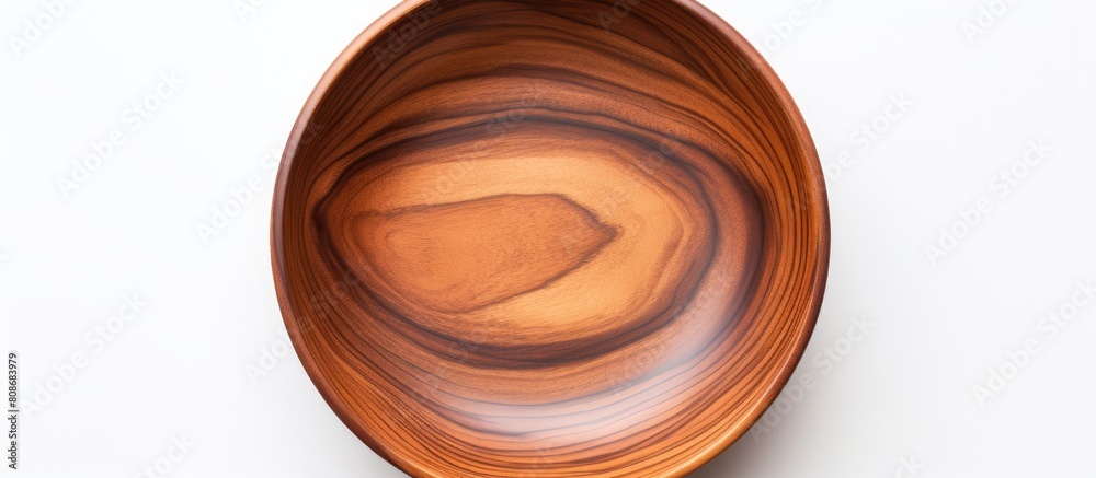 Wall mural Top view of a wooden bowl isolated on a white background with copy space image