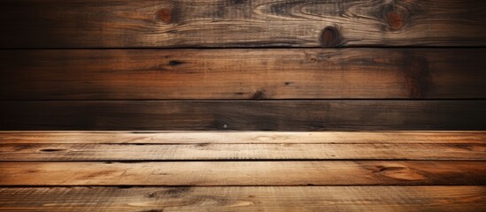A rustic wooden backdrop with a sturdy table or flooring perfect for showcasing a copy space image