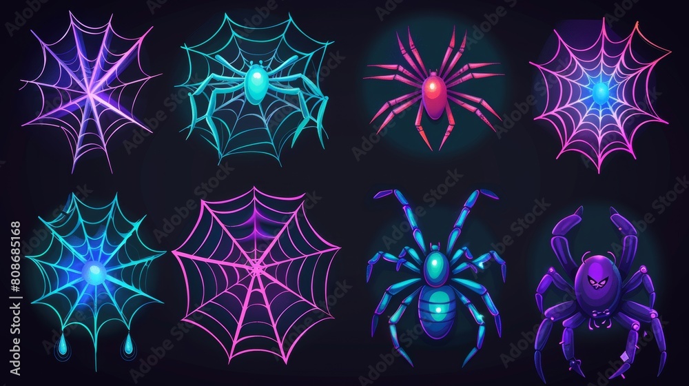 Wall mural halloween spider web set, cobwebs, spooky insect net collection for greeting cards. scary, horror mo