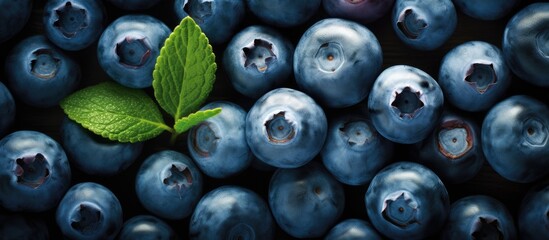 A top view image of ripe freshly picked blueberries with a close up to highlight their perfection The vibrant seasonal summer berries make for healthy vegan snacks rich in antioxidants Ideal copy spa - Powered by Adobe