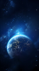Earth planet glowing in space on starry sky background