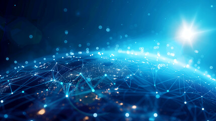 Obraz premium Abstract depiction of a digital network with nodes and connections, symbolizing advanced technology and connectivity.