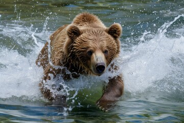 Intense Bear diving river. Nature wild animal. Generate Ai