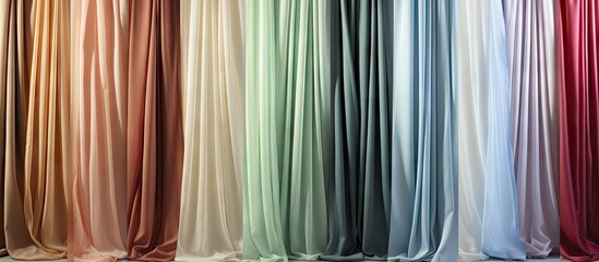 Copy space image featuring fabric color samples specifically intended for use in creating curtains - obrazy, fototapety, plakaty