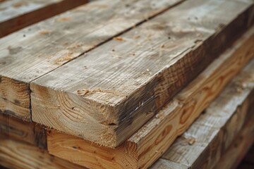 Close up view of pine wood timber, industrial lumber material for detailed inspection