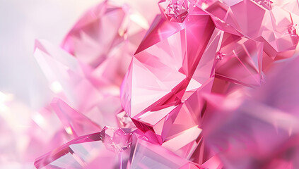 Pink crystal background, lowpoly geometric shapes with depth and perspective