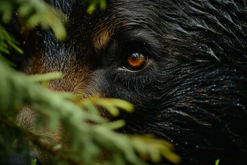 Powerful Bear eye closeup wildlife. Summer animal. Generate Ai