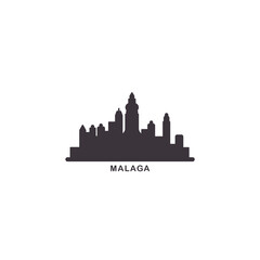Malaga cityscape skyline city panorama vector flat logo icon. Spain, Andalusia town emblem idea with landmarks and building silhouettes. Isolated solid shape black graphic