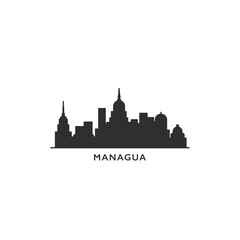 Managua cityscape skyline city panorama vector flat modern logo icon. Nicaragua capital emblem idea with landmarks and building silhouettes. Isolated solid shape black graphic