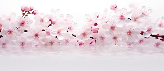 A stunning copy space image of cherry blossoms in full bloom during the spring season set against a pristine white backdrop