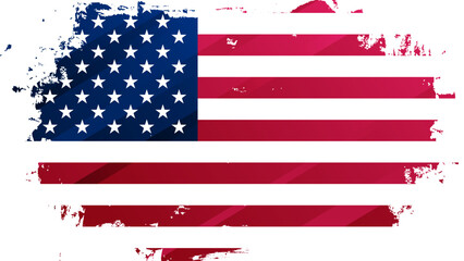 National flag of the United States of America. Brush stroke background. Template for celebrate banners and invitations graphic design on American culture theme. Vector illustration.