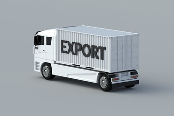 Inscription export on freight container on truck. Fulfillment of the terms of the contract. International wholesale trade. Business concept. 3d render