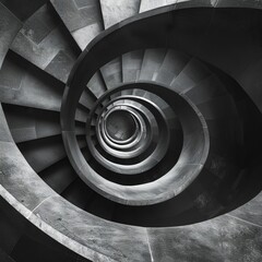 Black and white spiral stairs abstract Round steps near the Gdanski bridge, Warsaw, Poland