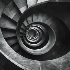 Fototapeta premium Black and white spiral stairs abstract Round steps near the Gdanski bridge, Warsaw, Poland